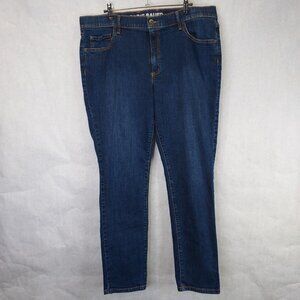 Eddie Bauer Jeans Women 14 Boyfriend MidRise Slim Blue Dark Wash Stretch Utility